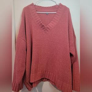 Aerie Cozy Pink V-Neck Sweater Relaxed Fit